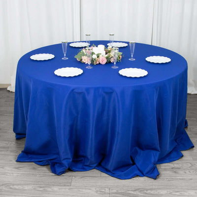Premium Polyester 132" Round Tablecloth Royal Blue - Seamless 220GSM Wrinkle-Resistant Table Cover