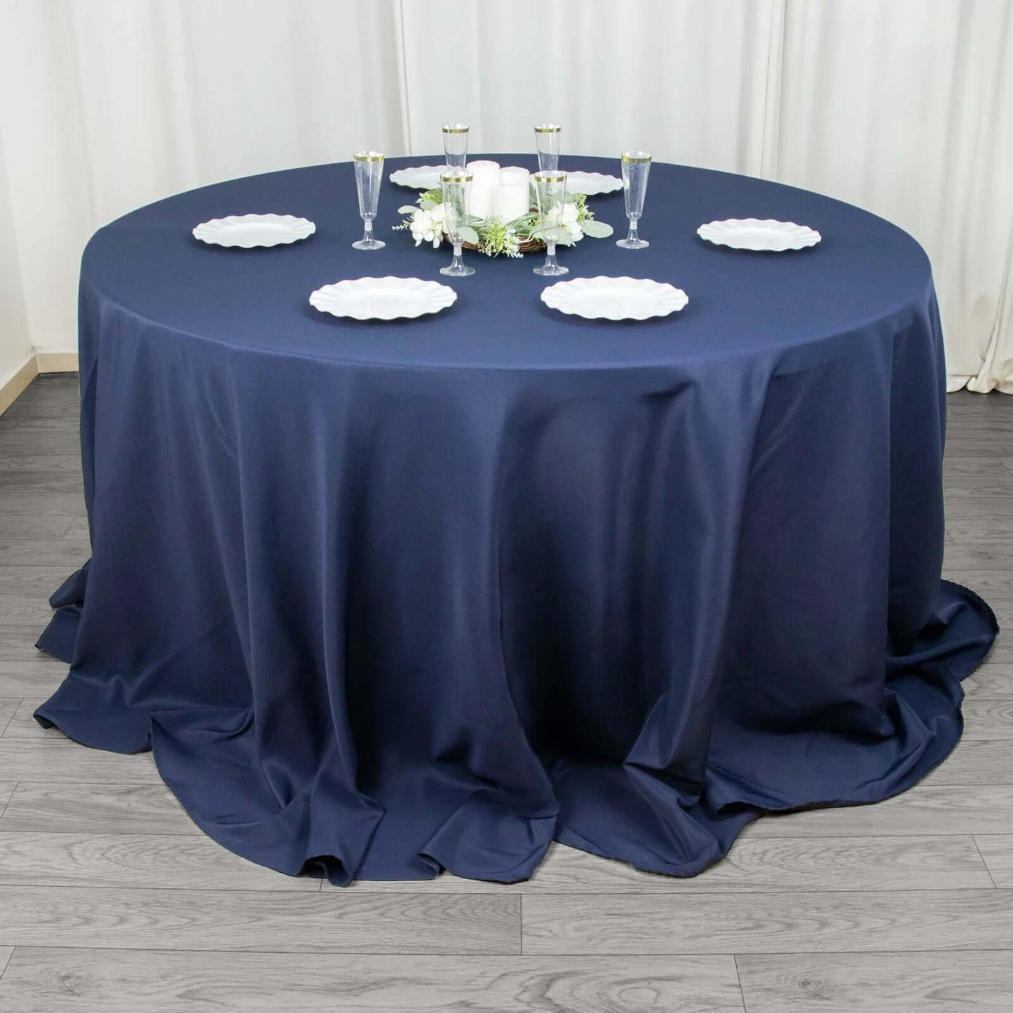 Premium Polyester 132" Round Tablecloth Navy Blue - Seamless 220GSM Wrinkle-Resistant Table Cover