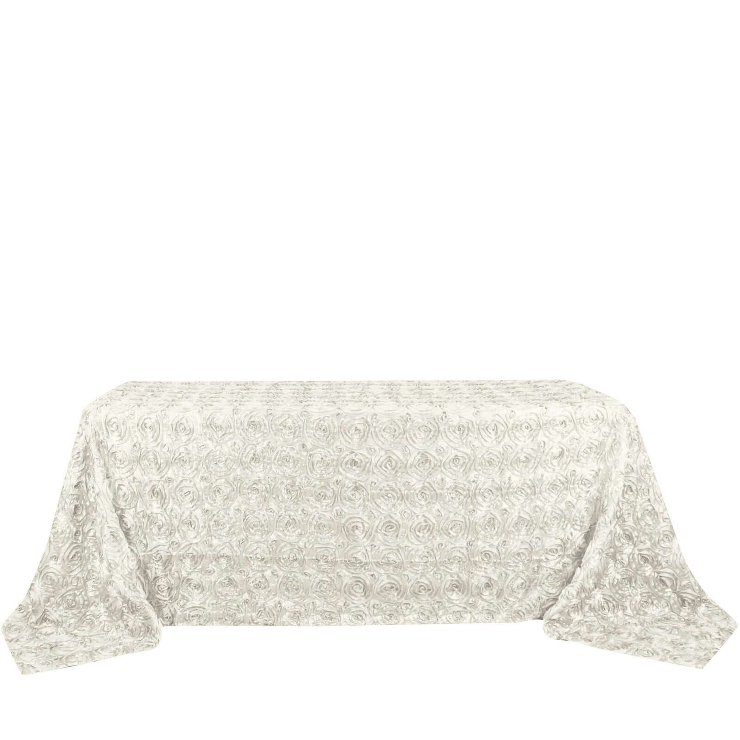 Satin 90"x132" Rectangle Tablecloth Ivory - Grandiose 3D Rosette Seamless Table Cover
