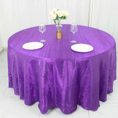 Taffeta 120" Round Tablecloth Purple - Seamless Accordion Crinkle Table Cover