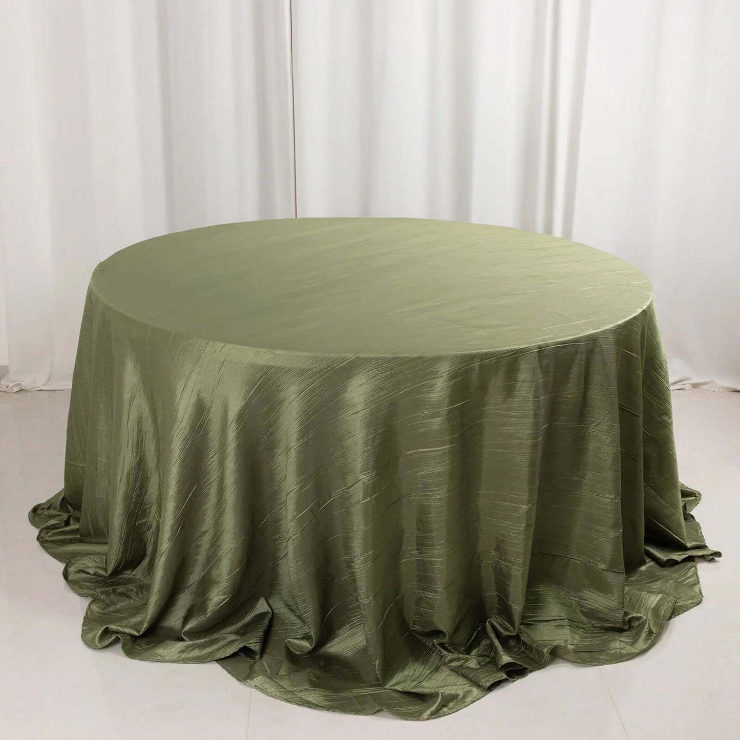 Taffeta 132" Round Tablecloth Dusty Sage Green - Seamless Accordion Crinkle Table Cover