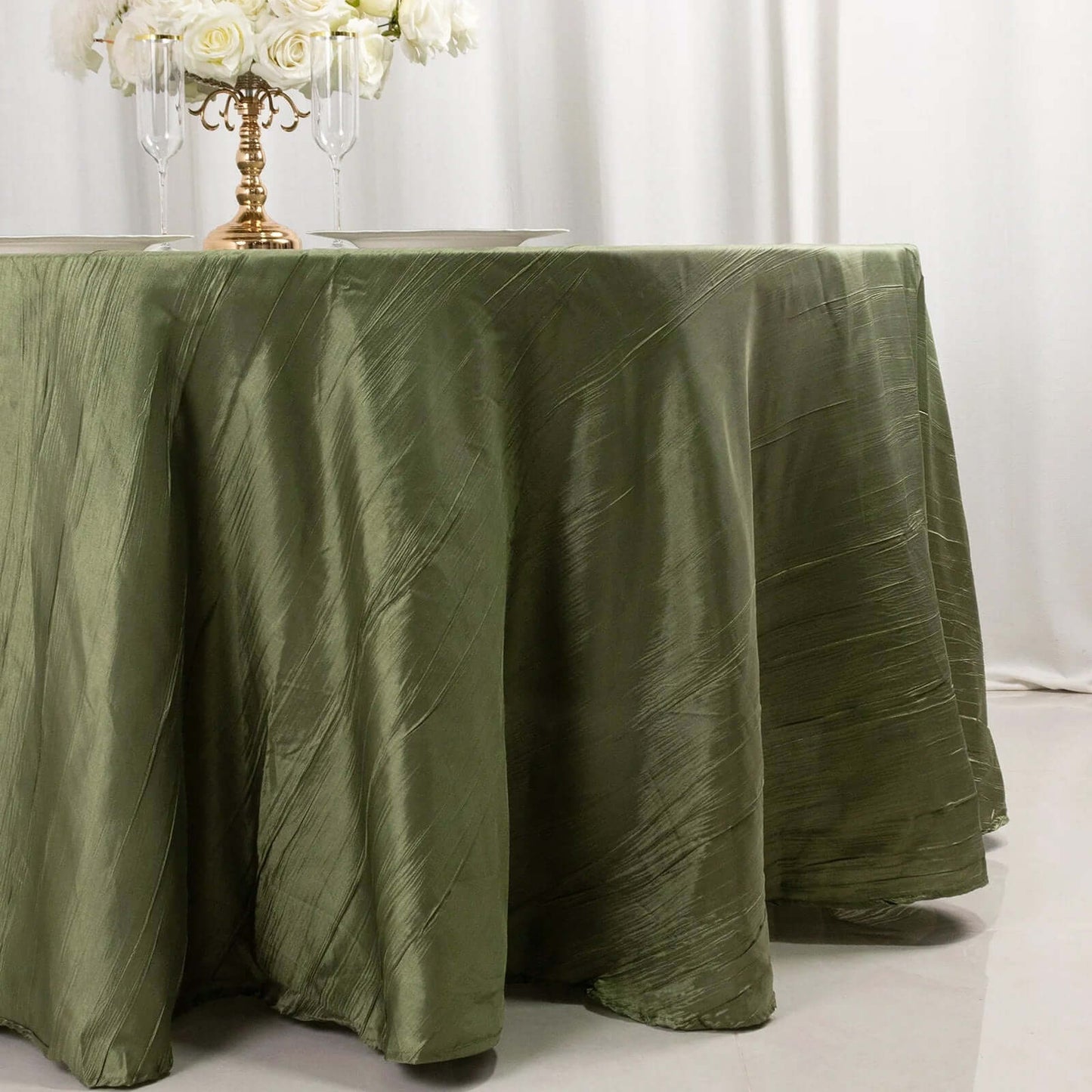 Taffeta 120" Round Tablecloth Dusty Sage Green - Seamless Accordion Crinkle Table Cover