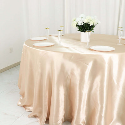 Satin 132" Round Tablecloth Beige - Stylish Seamless Table Cover