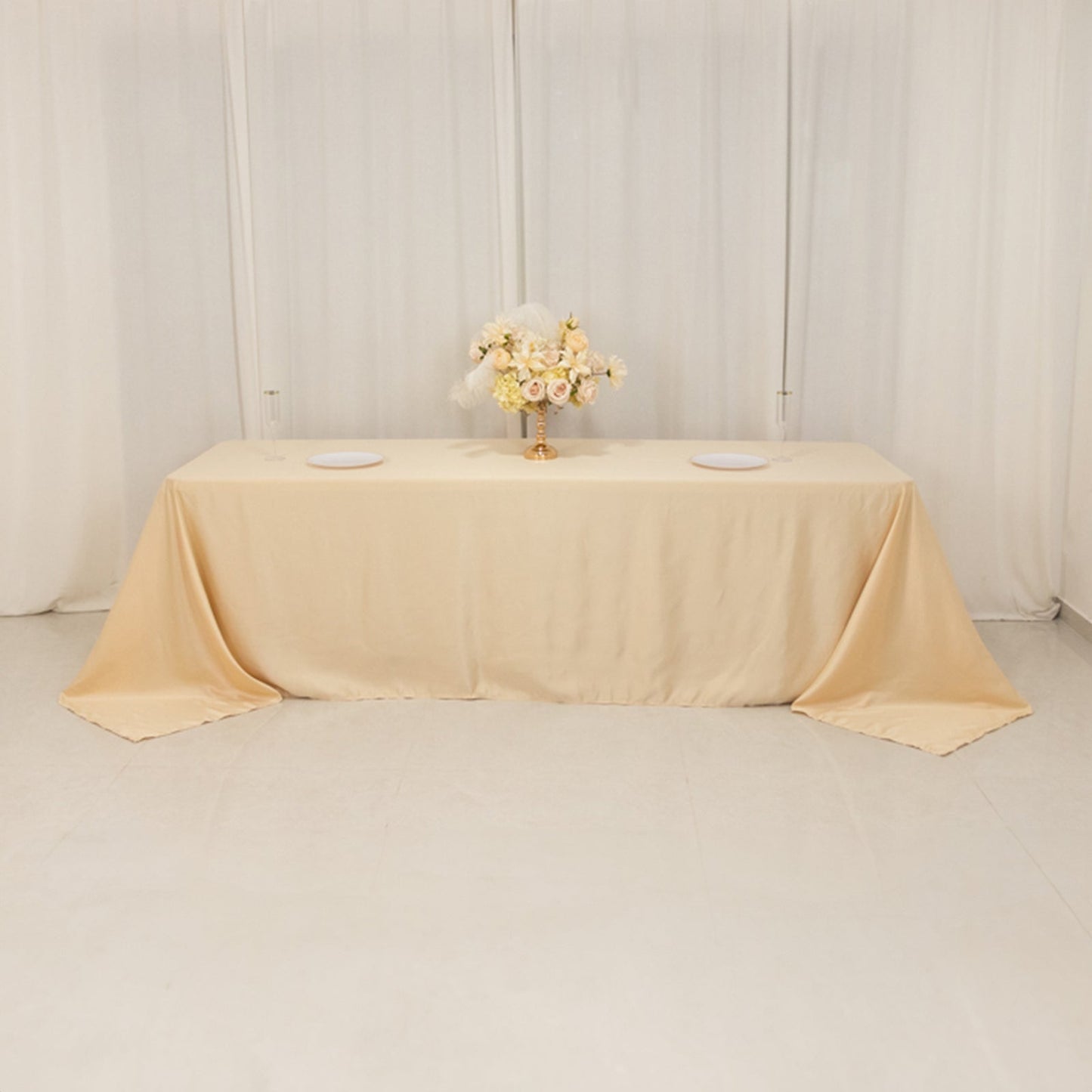Lamour Satin 90"x156" Rectangle Tablecloth Beige - Luxurious, Soft Seamless Table Cover