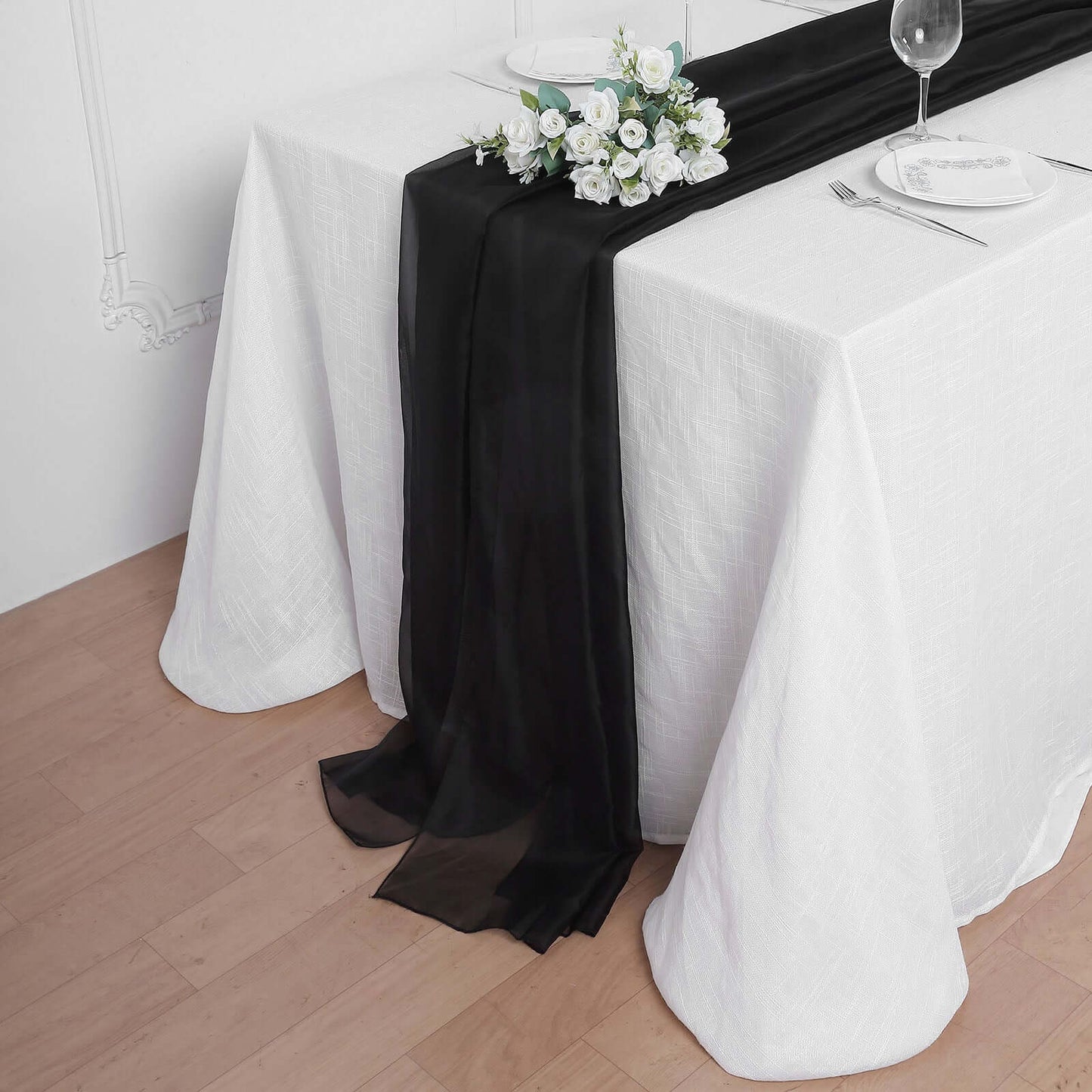 Chiffon 6ft Table Runner Black - Chic Flowy & Lightweight Table Decor