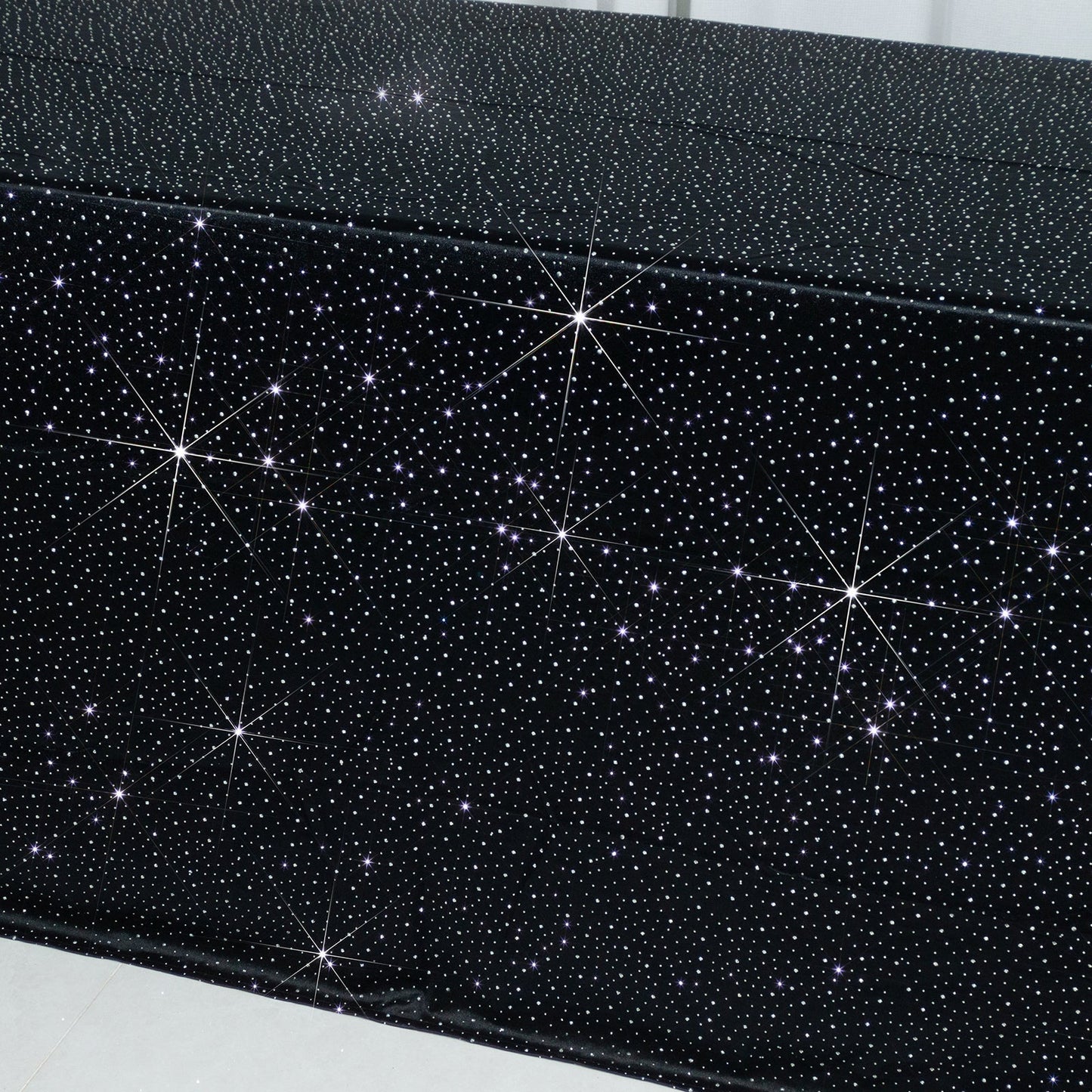 Scuba Rectangular Tablecloth 90"Ã—156" Black with Rhinestone Accents â€“ Seamless, Wrinkle-Free, Stain-Resistant Event Linen