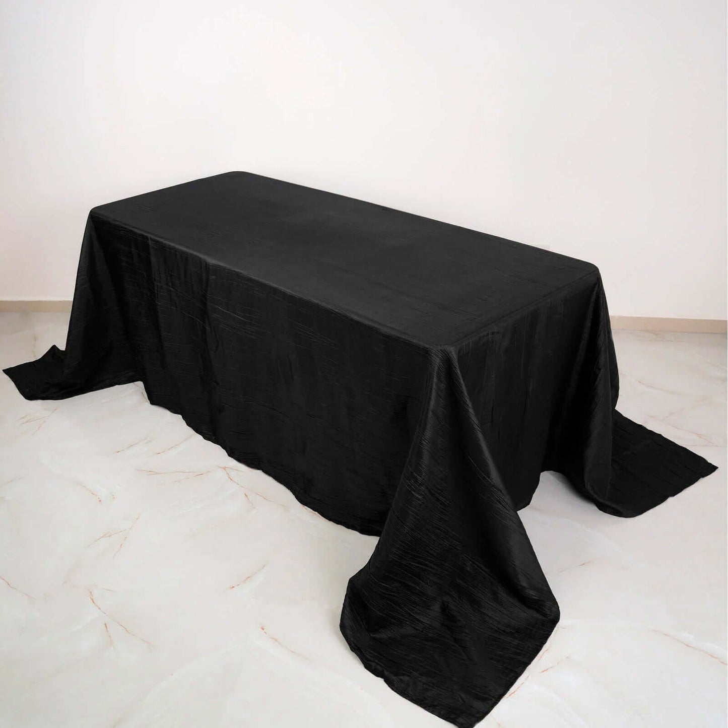 Taffeta 90"x132" Rectangle Tablecloth Black - Seamless Accordion Crinkle Design for Sophisticated Gatherings