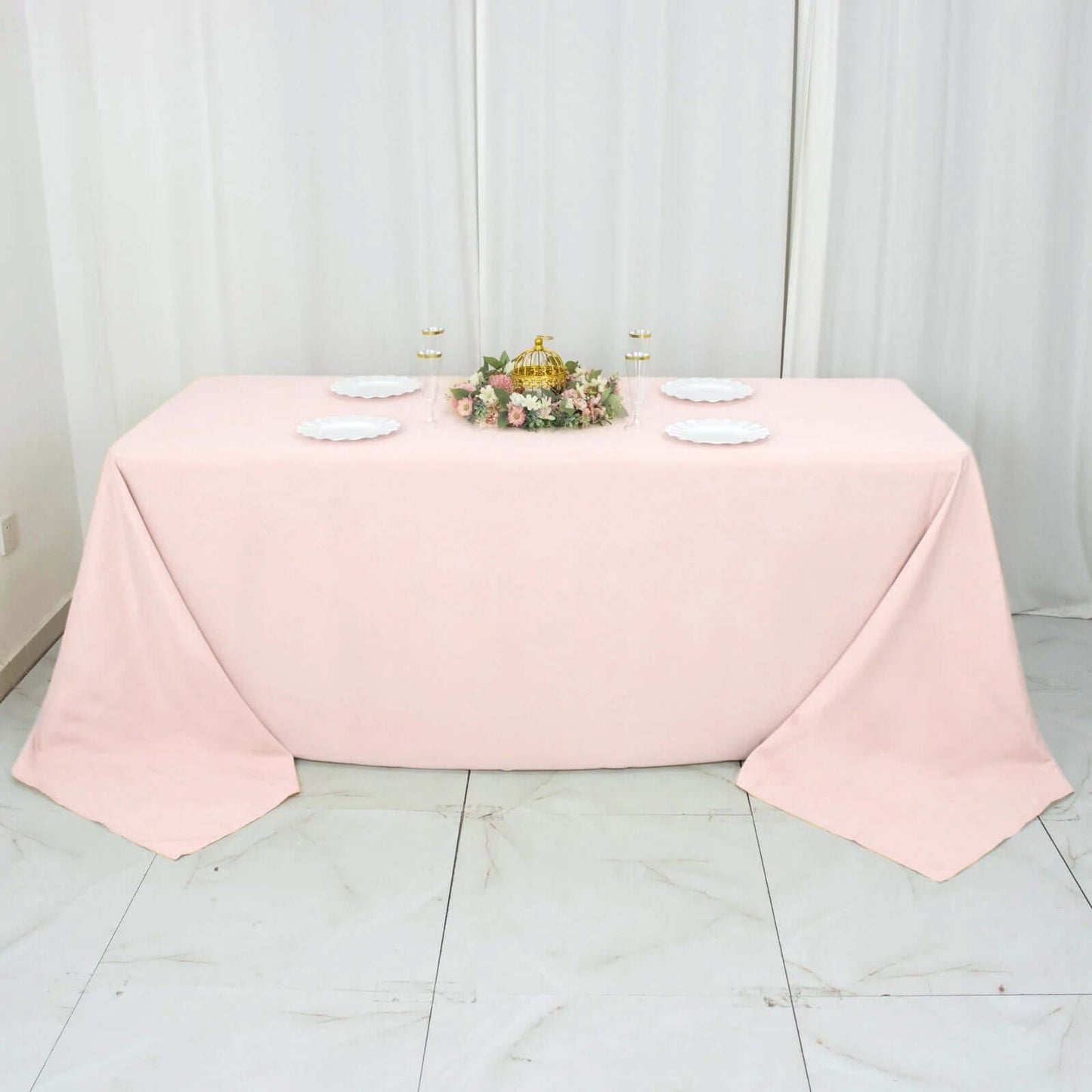 Premium Polyester 90"x132" Rectangle Tablecloth Blush - Seamless 220GSM Stain-Resistant Table Cover