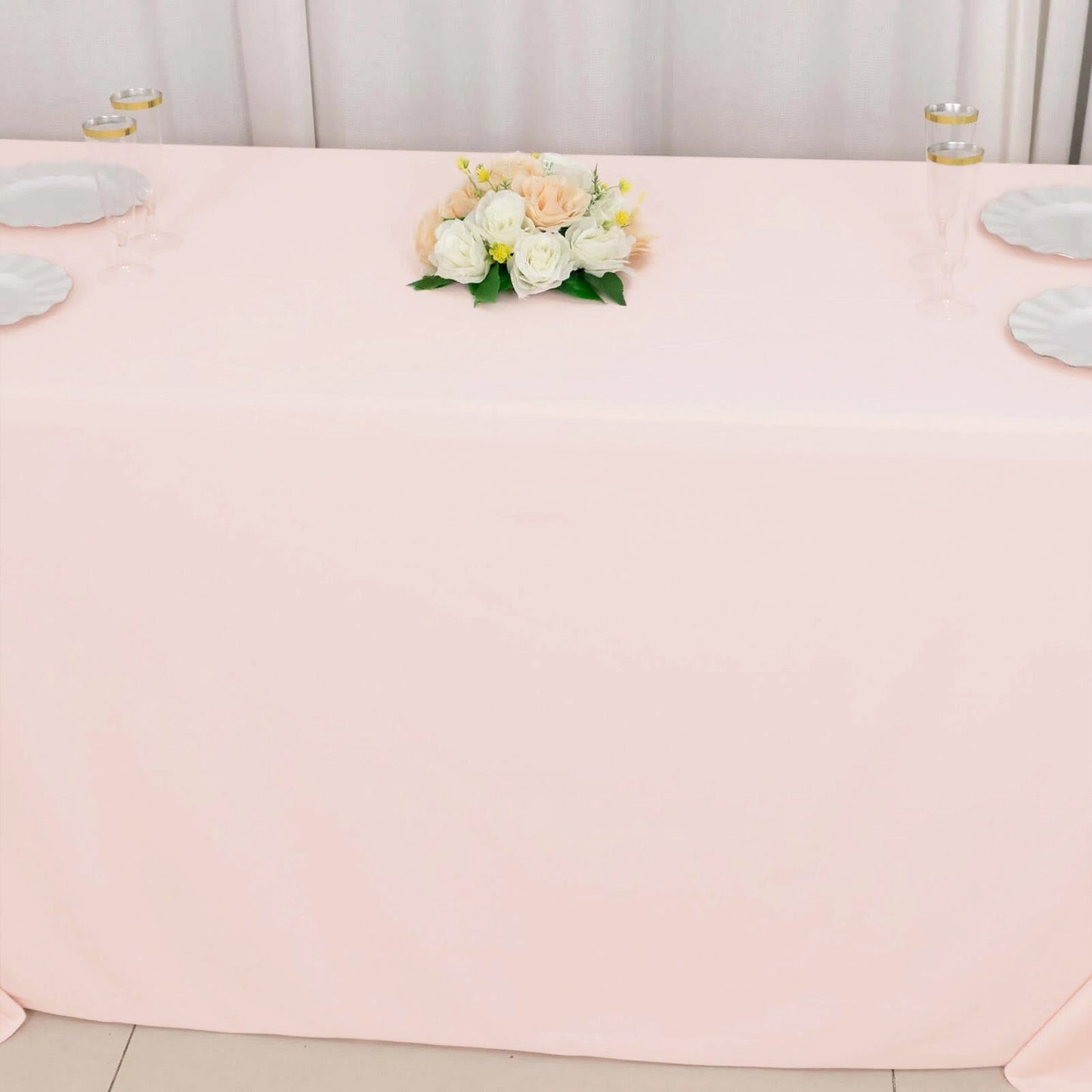 Scuba Rectangular 90"x132" Tablecloth Blush - Wrinkle Free, Stain Resistant & Seamless Table Cover