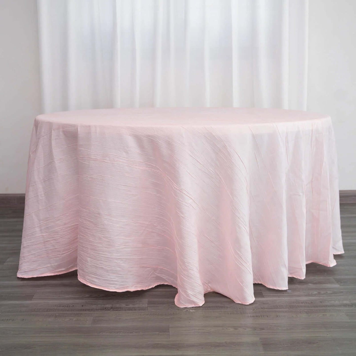 Taffeta 120" Round Tablecloth Blush - Seamless Accordion Crinkle Table Cover