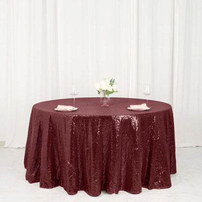 Sequin 120" Round Tablecloth Burgundy - Seamless Glittering Table Cover