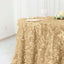 Taffeta 132" Round Tablecloth Champagne | 3D Leaf Petal Design Seamless Table Cover