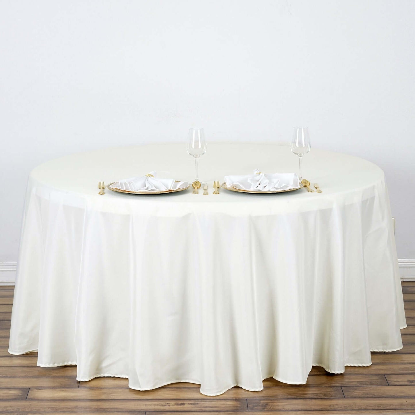 Polyester 132" Round Tablecloth Ivory - Seamless Chic Design Table Cover
