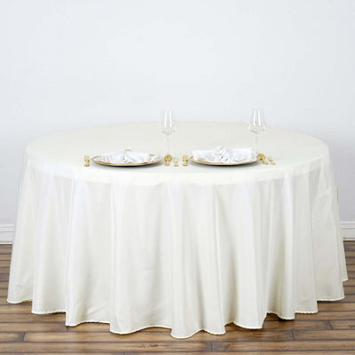 Polyester 132" Round Tablecloth Ivory - Seamless Chic Design Table Cover