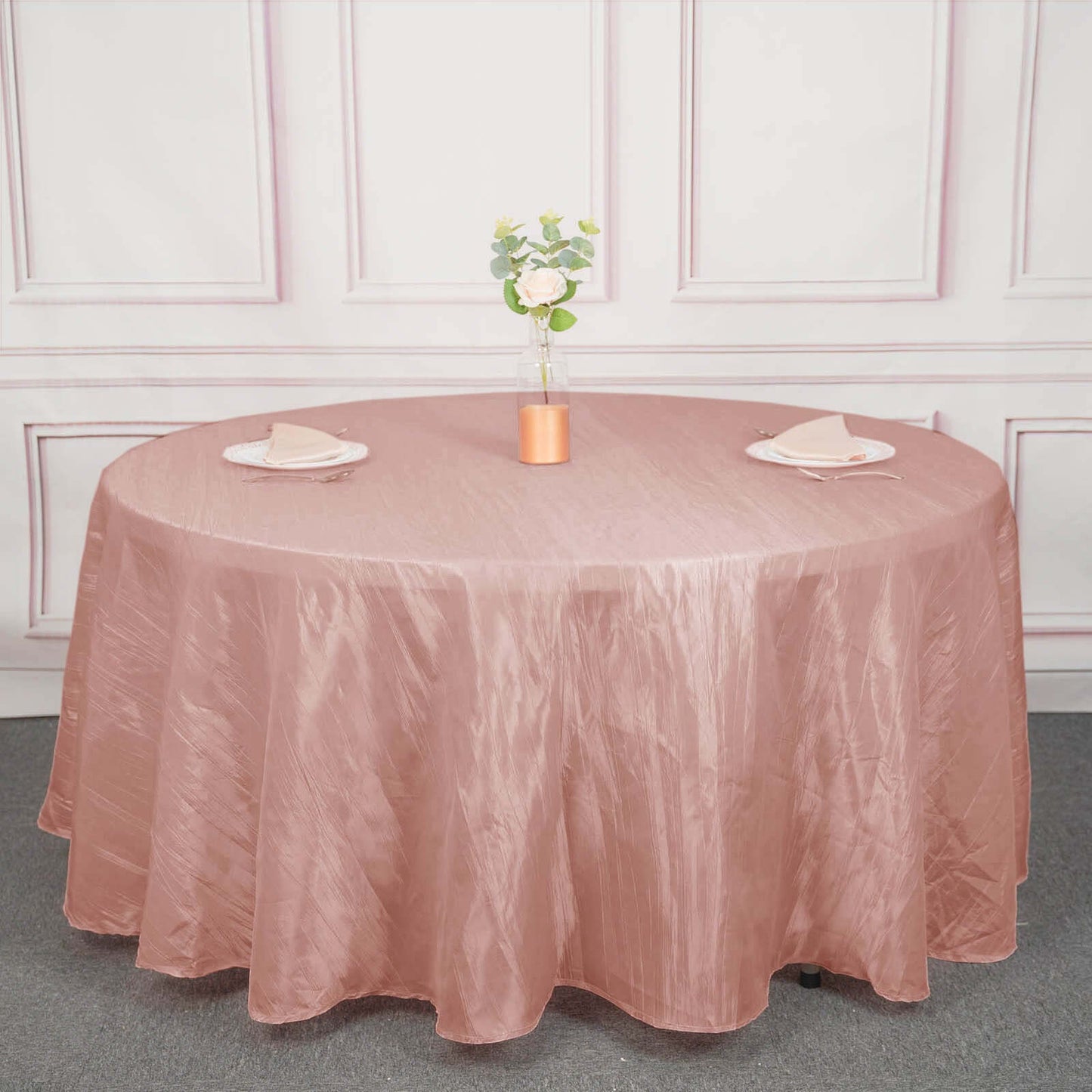Taffeta 120" Round Tablecloth Dusty Rose - Seamless Accordion Crinkle Table Cover