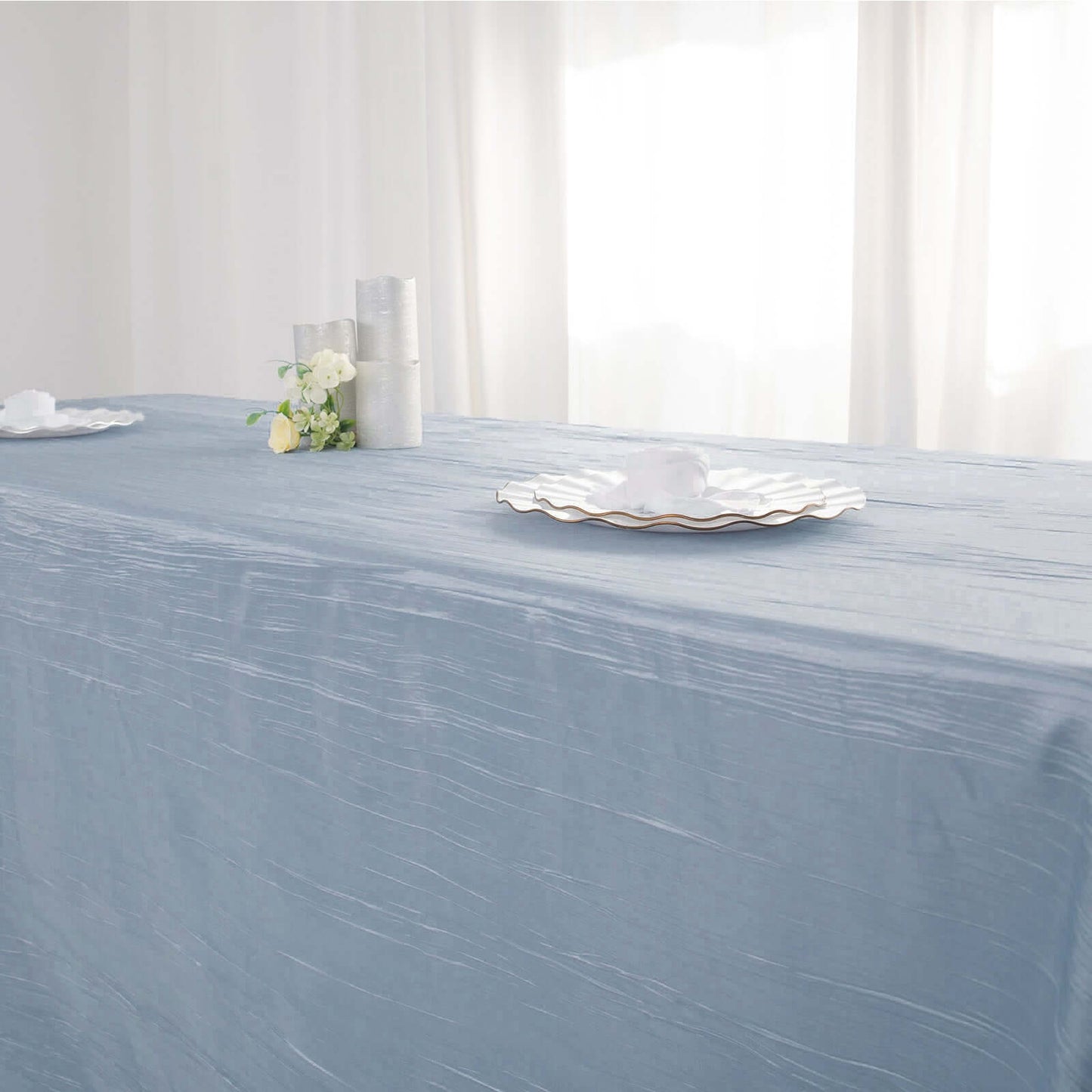 Taffeta 90"x132" Rectangle Tablecloth Dusty Blue - Seamless Accordion Crinkle Table Cover
