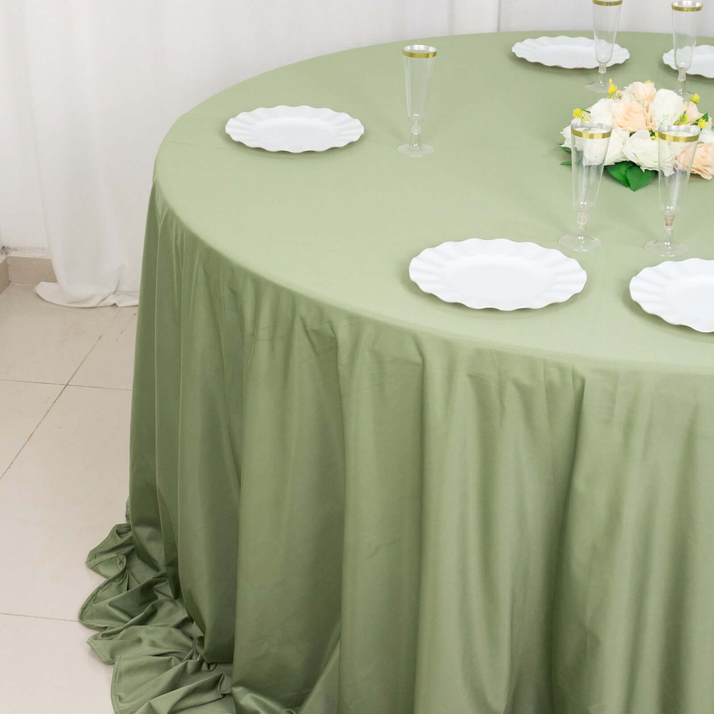 Scuba Round 132" Tablecloth Dusty Sage Green - Wrinkle Free & Stain Resistant Seamless Table Cover