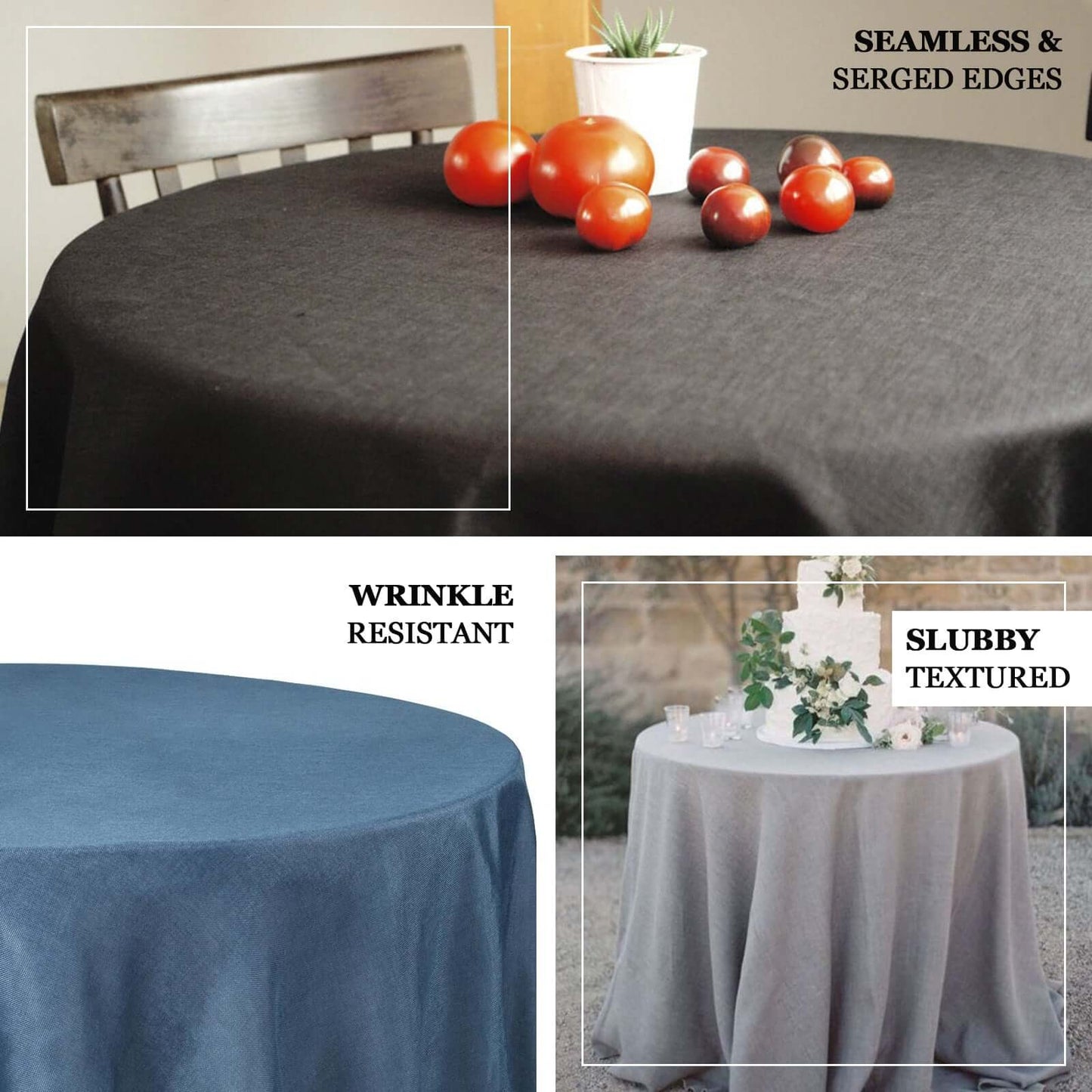 Faux Linen 108" Round Tablecloth Beige - Slubby Textured & Wrinkle Resistant Table Cover