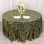 Sequin Mesh 120" Round Tablecloth Hunter Emerald Green/Gold - Seamless Wave Embroidered Table Cover