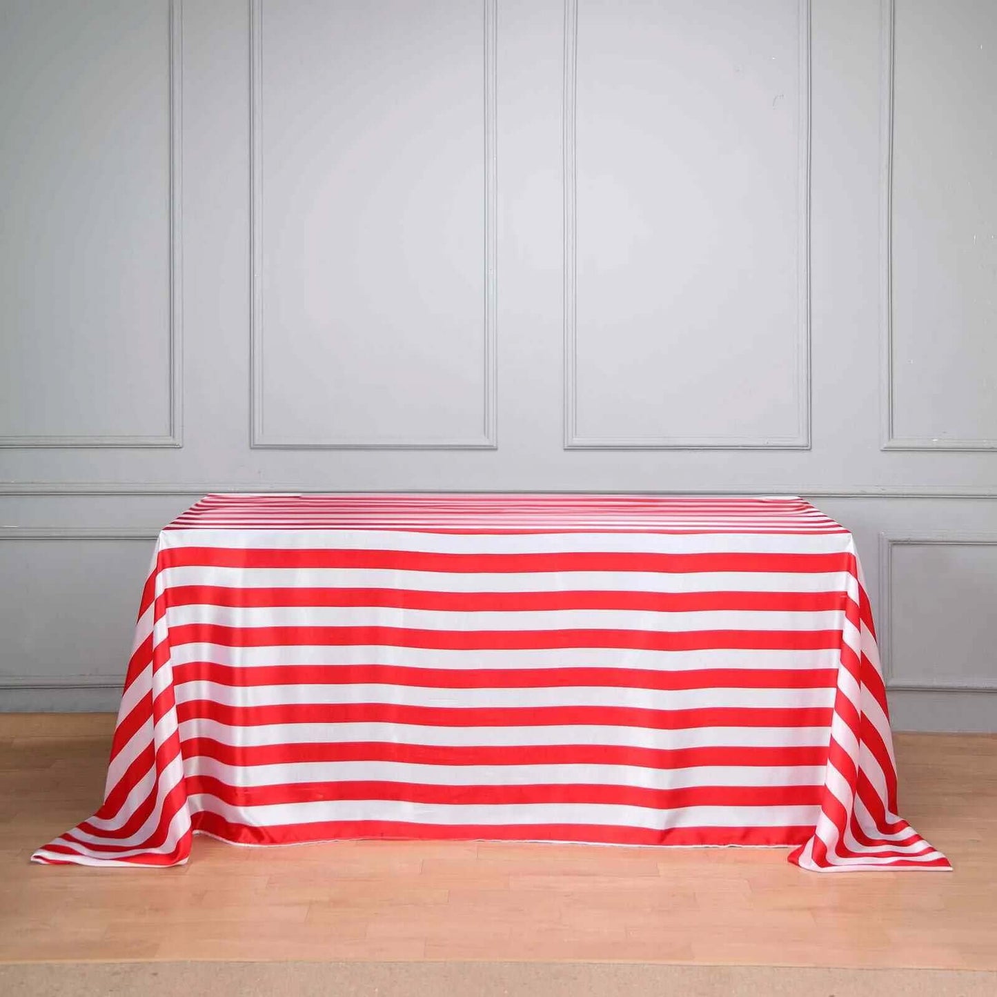 Satin 90"x156" Rectangle Tablecloth Red/White - Stripe Design with Seamless Finish Table Cover