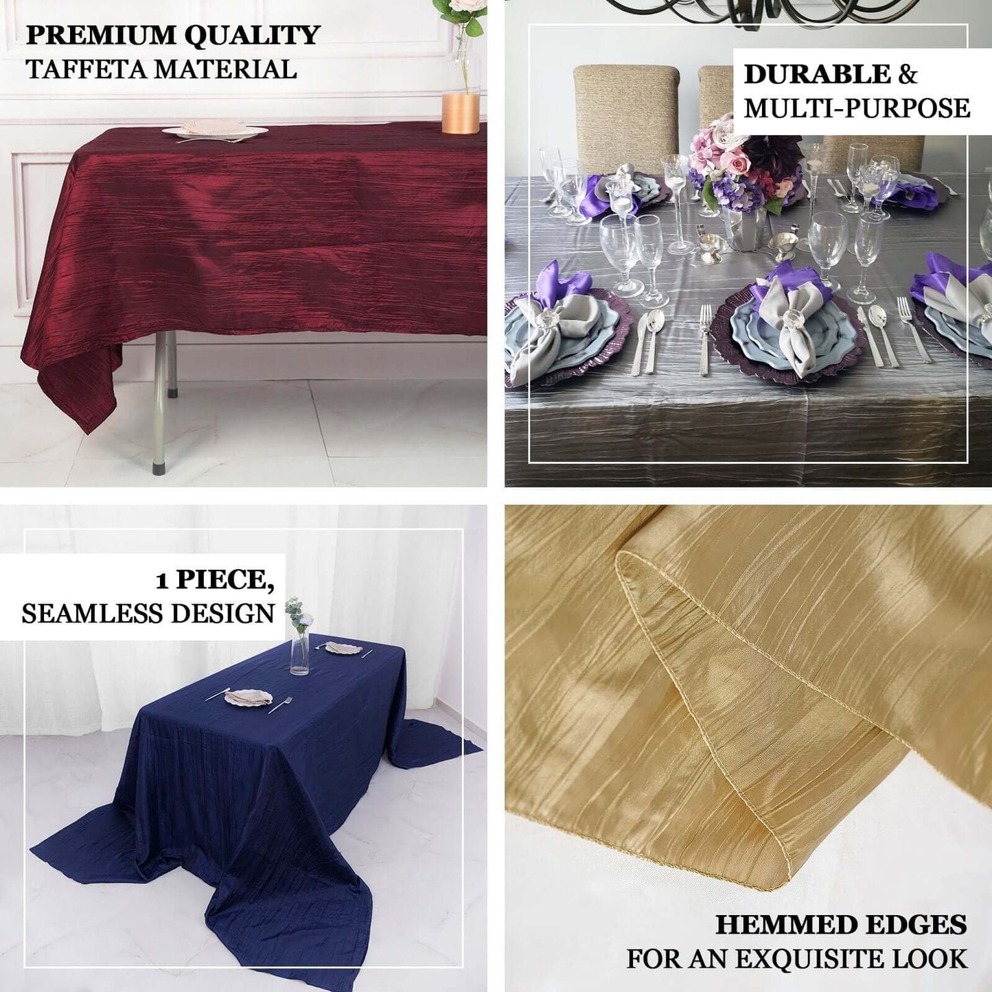 Taffeta 90"x132" Rectangle Tablecloth Fuchsia - Seamless Accordion Crinkle Table Cover