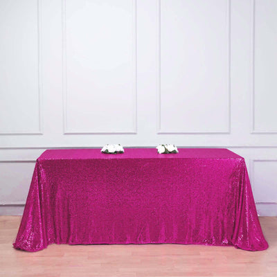 Sequin 90"x156" Rectangle Tablecloth Fuchsia - Seamless Twinkling Table Cover