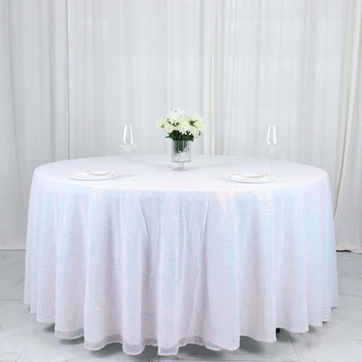 Sequin 120" Round Tablecloth Iridescent Blue - Seamless Glittering Table Cover