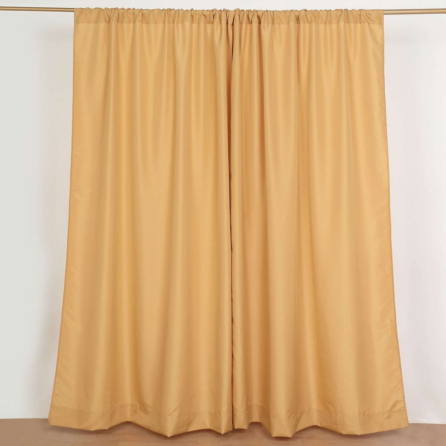 2 Pack Gold Polyester Event Curtain Drapes, 10ftx8ft Backdrop Event Panels With Rod Pockets 130 GSM