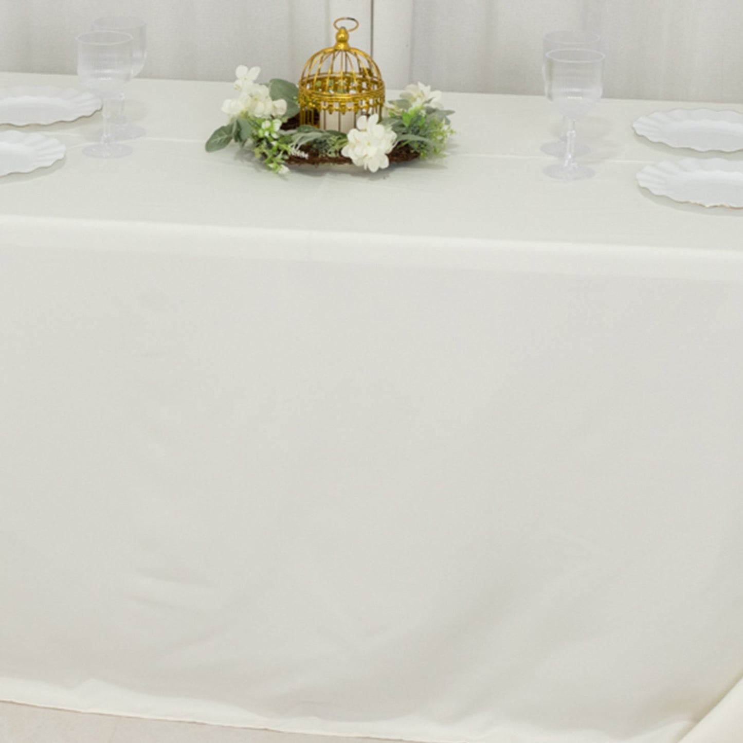 Fire Retardant Premium Polyester 90"x132" Rectangular Tablecloth Ivory - High-Performance Seamless Table Cover