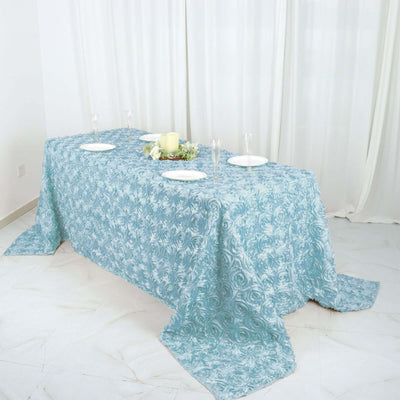 Satin 90"x132" Rectangle Tablecloth Light Blue - Grandiose 3D Rosette Seamless Table Cover