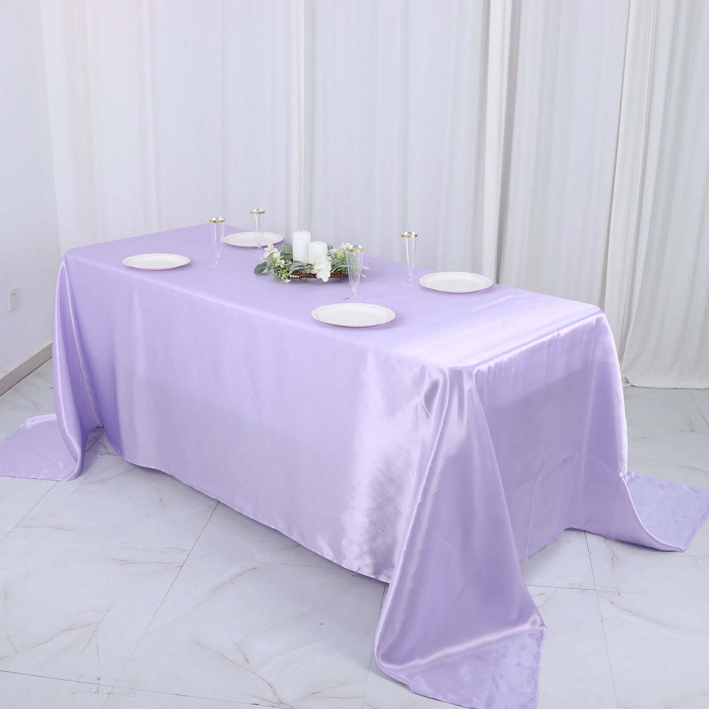Satin Rectangular 90"x132" Tablecloth Lavender Lilac - Seamless Table Cover