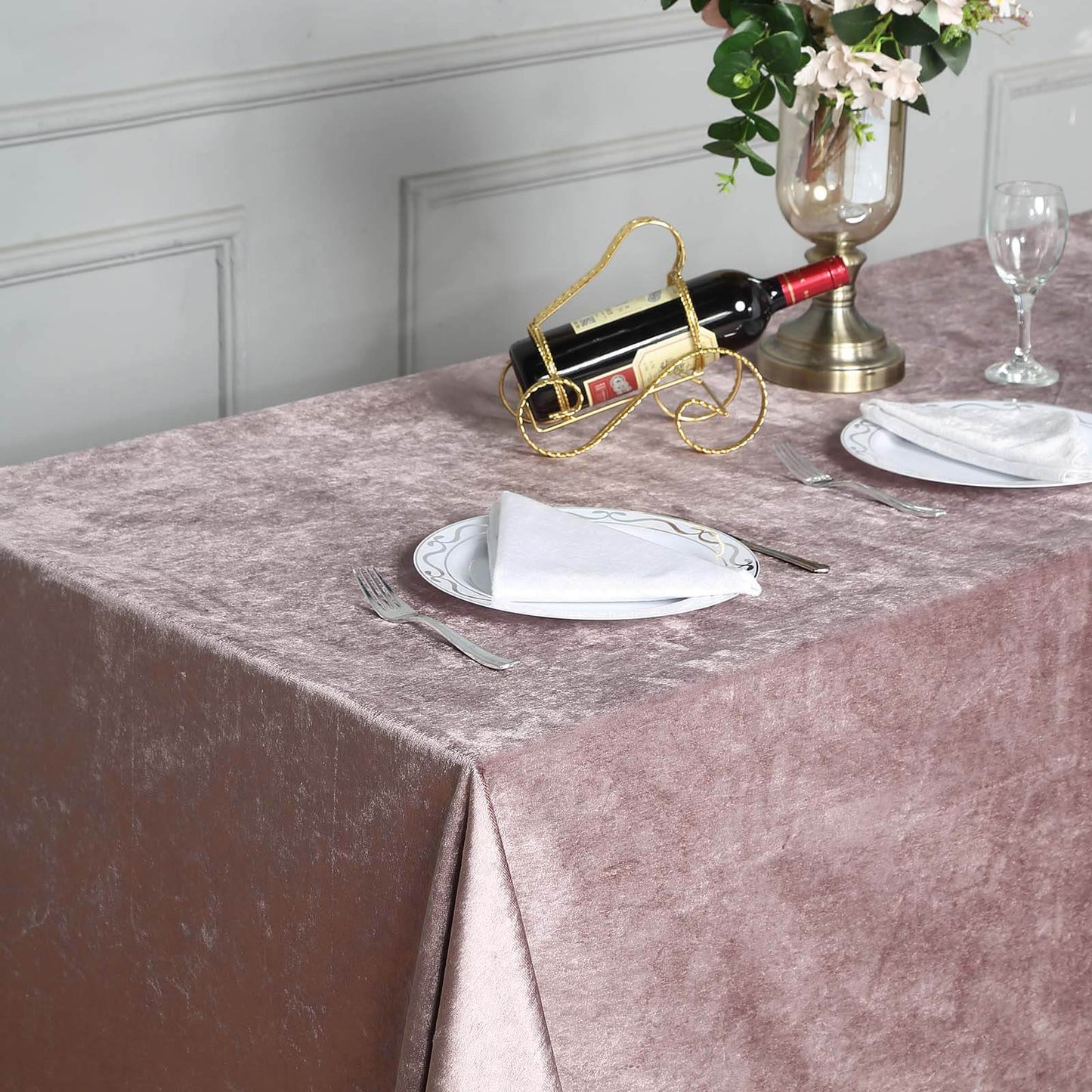 Premium Velvet 90"x132" Rectangle Tablecloth Mauve - Reusable Soft & Seamless Table Cover