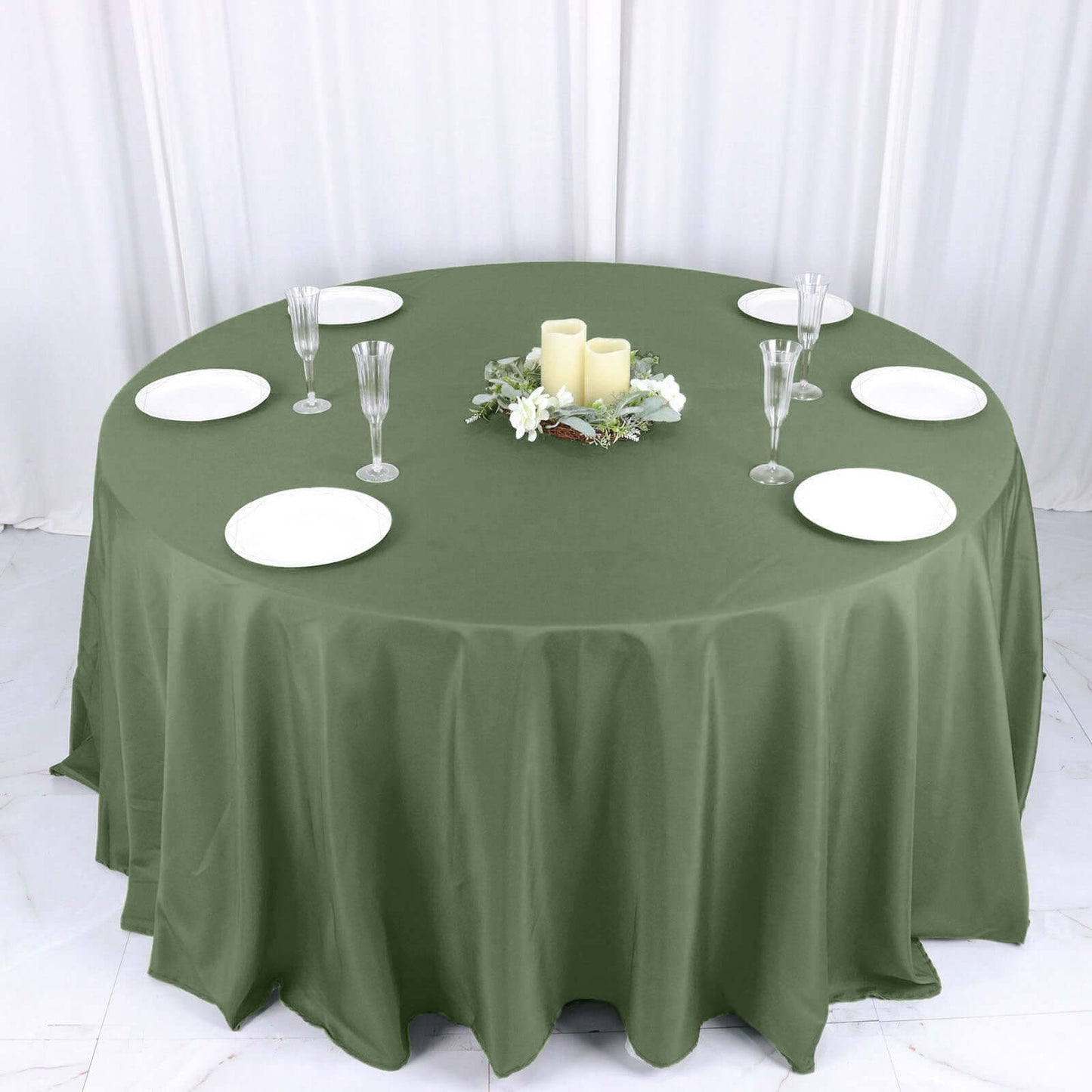 Polyester 132" Round Tablecloth Olive Green - Seamless Chic Table Cover