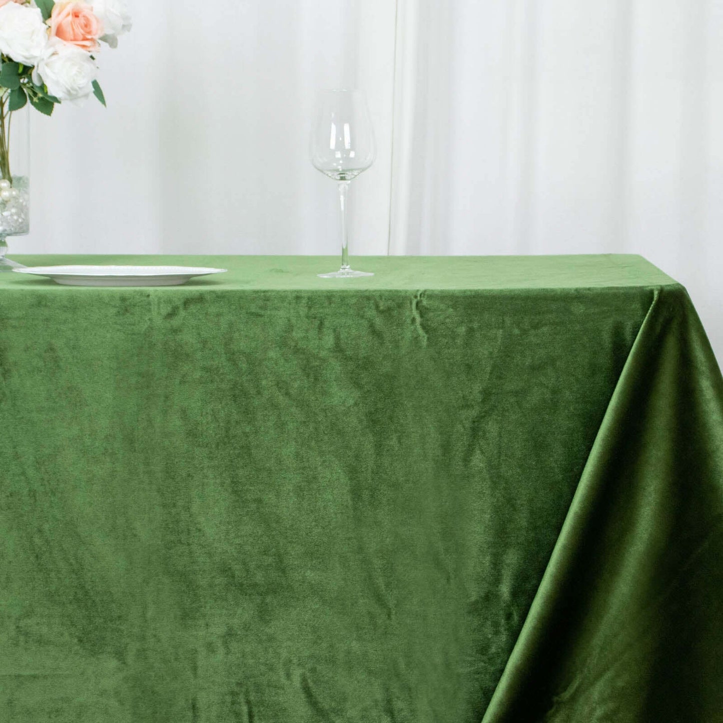 Premium Velvet 90"x132" Rectangle Tablecloth Olive Green - Reusable Soft & Seamless Table Cover