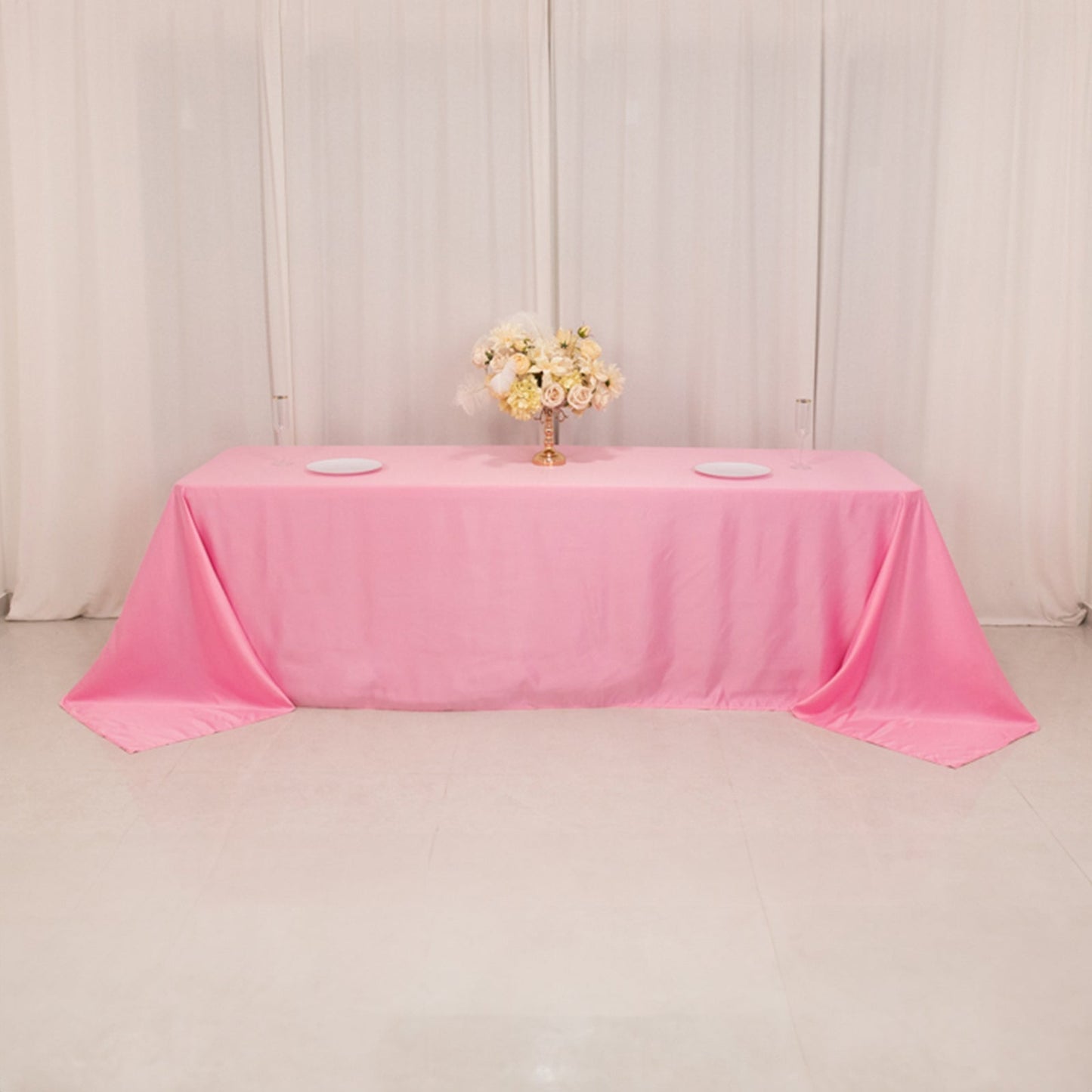 Lamour Satin 90"x156" Rectangle Tablecloth Pink - Luxurious, Soft Seamless Table Cover