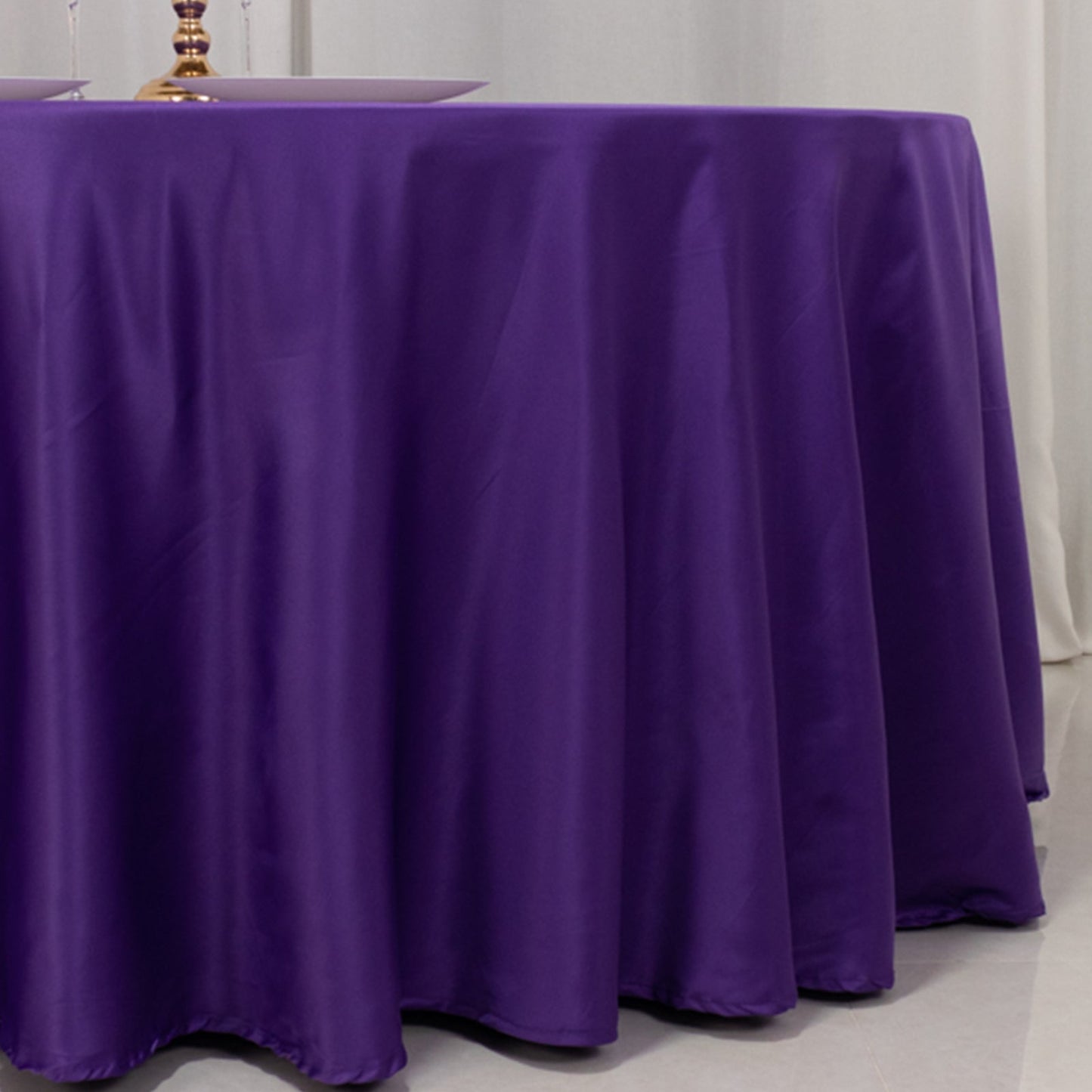 Lamour Satin 120" Round Tablecloth Purple - Seamless Table Cover with Soft Tempered Sheen