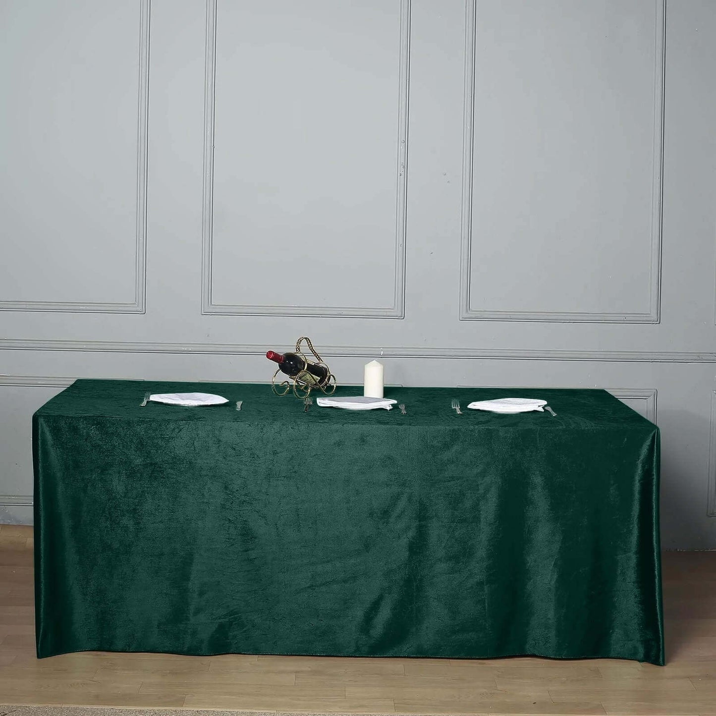 Premium Velvet 90"x156" Rectangle Tablecloth Hunter Emerald Green - Reusable Soft & Seamless Table Cover