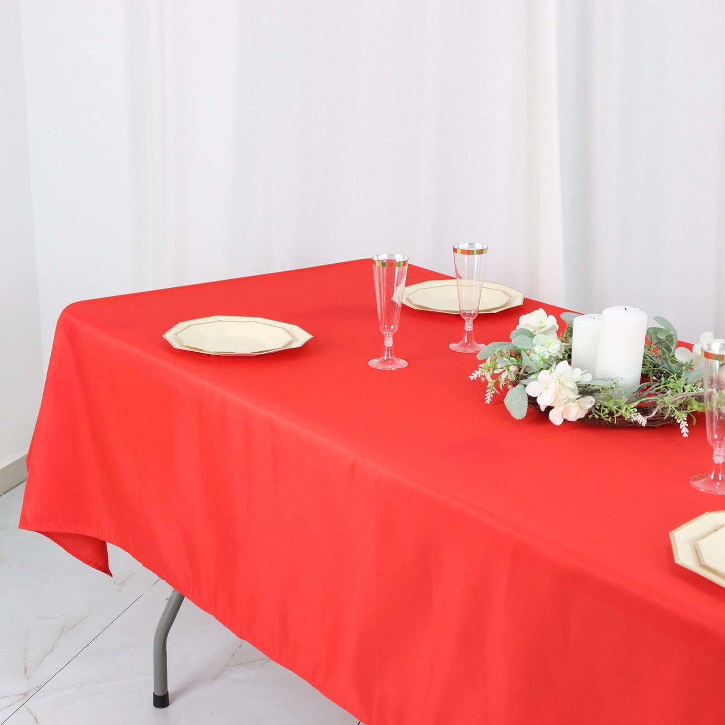 Polyester 54"x96" Rectangle Tablecloth Red - Wrinkle-Resistant & Easy-to-Care Table Cover