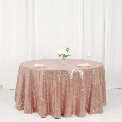Sequin 120" Round Tablecloth Rose Gold - Seamless Glittering Table Cover