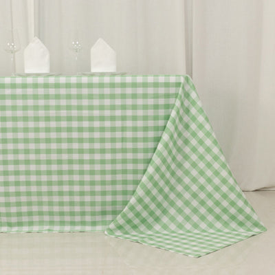 Polyester 90"x132" Rectangle Tablecloth White/Sage Green - Seamless Checkered Buffalo Plaid Table Cover