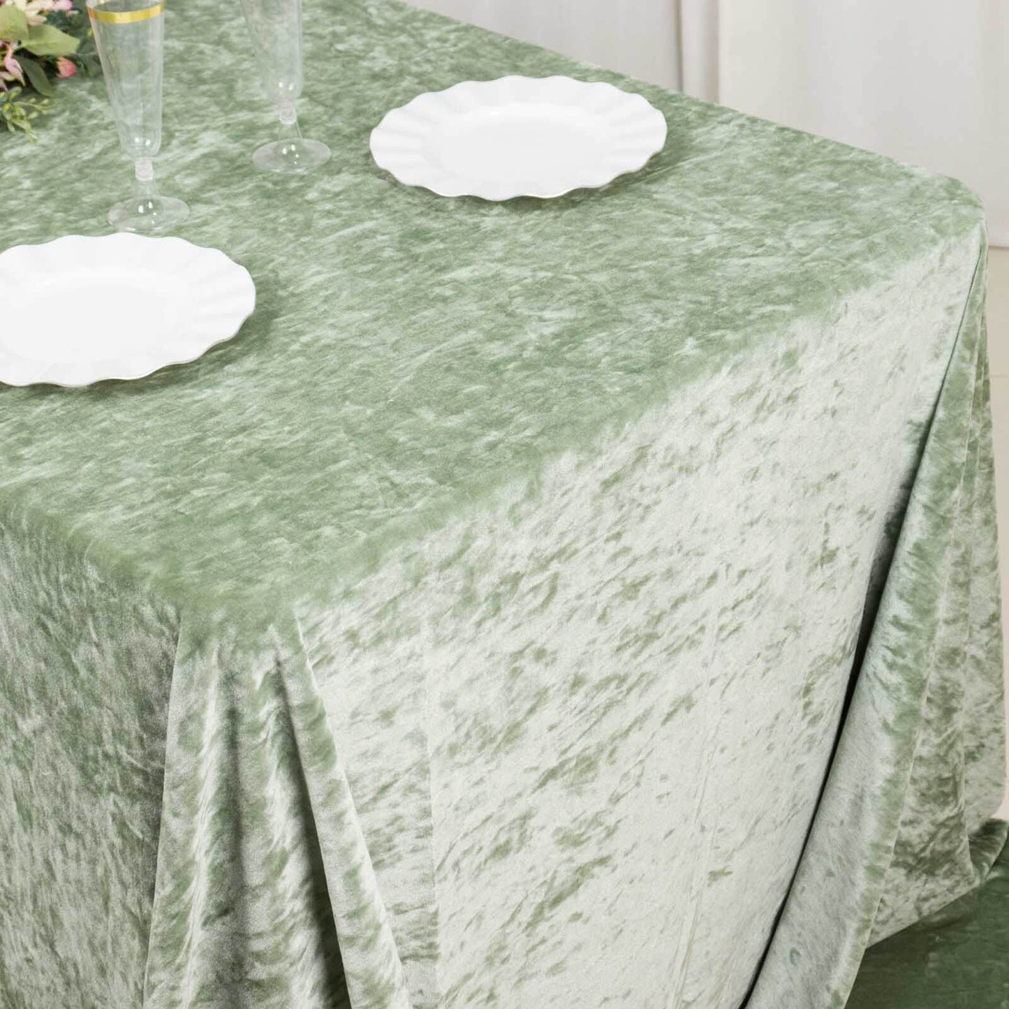 Premium Crushed Velvet 90"x132" Rectangle Tablecloth Sage Green - Reusable Soft & Seamless Table Cover