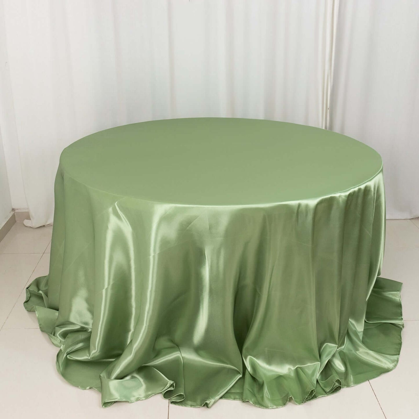 Satin 132" Round Tablecloth Sage Green - Stylish Seamless Table Cover