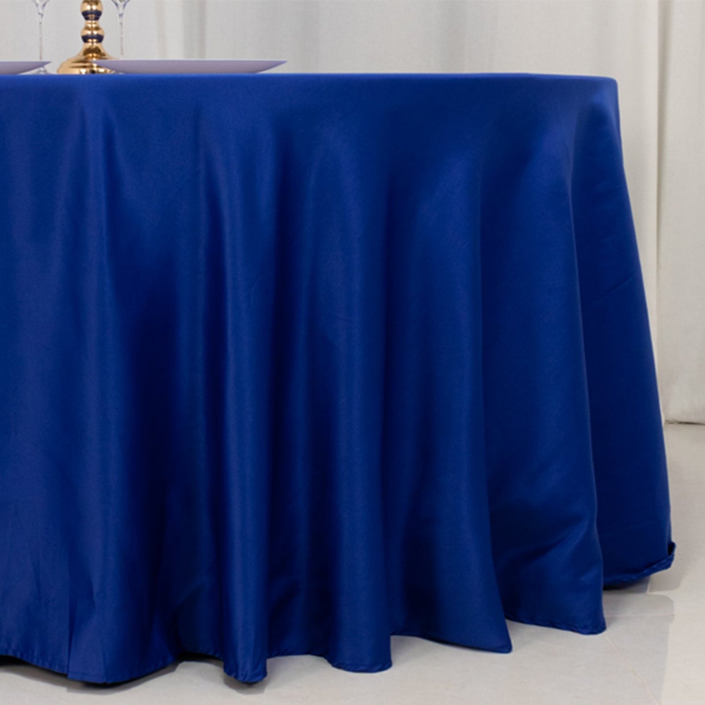 Lamour Satin 120" Round Tablecloth Royal Blue - Seamless Table Cover with Soft Tempered Sheen