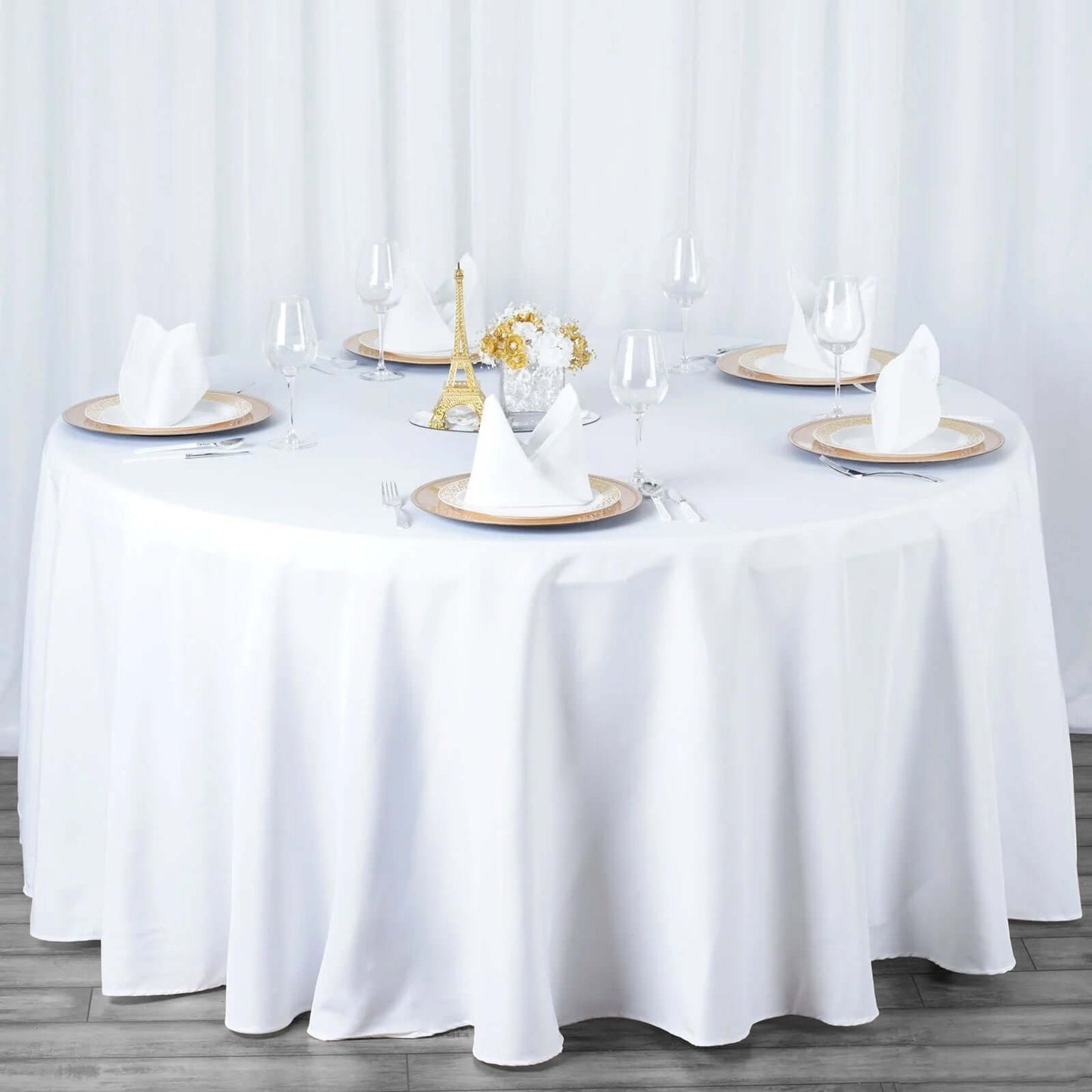 Premium Polyester 120" Round Tablecloth White - Seamless 220GSM Wrinkle-Resistant Design for Classy Events