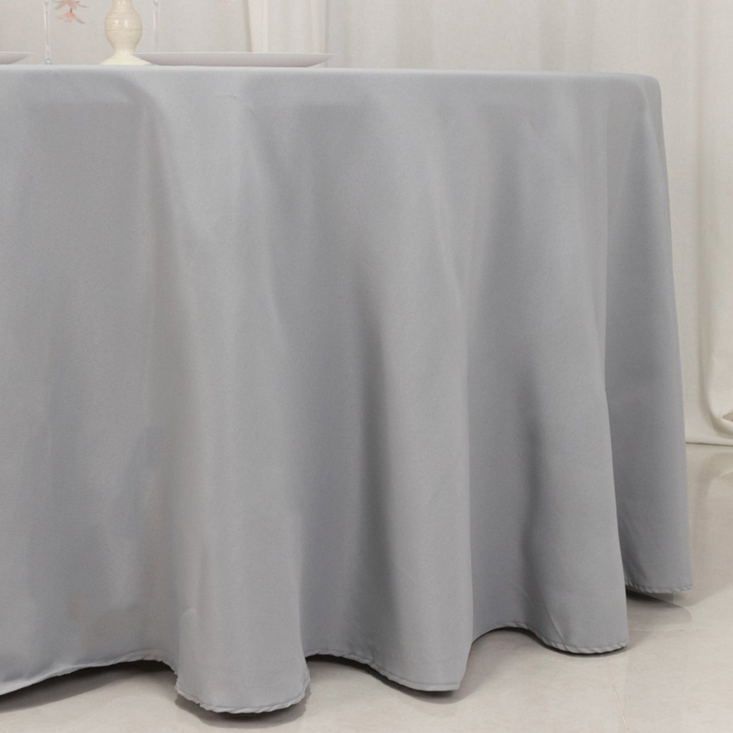 Premium Polyester 120" Round Tablecloth Silver - Seamless 220GSM Wrinkle-Resistant Table Cover
