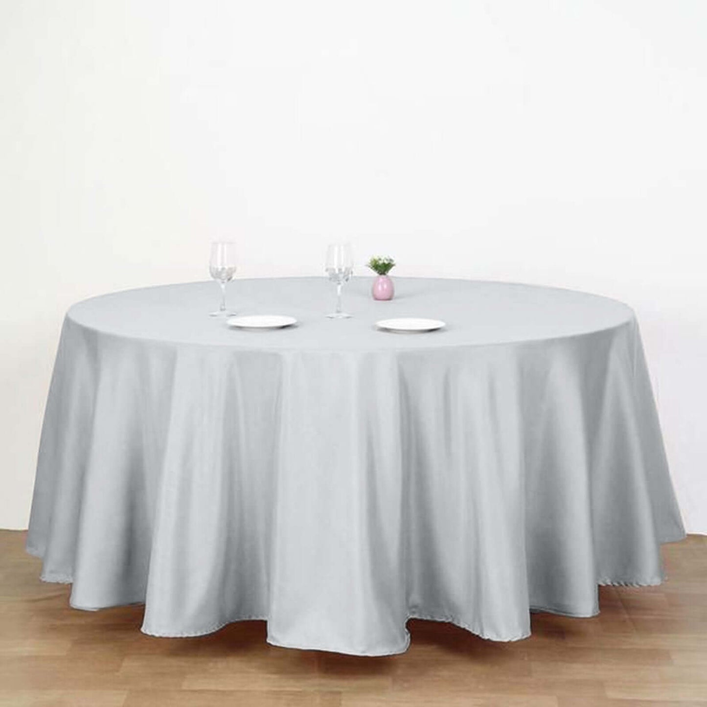 Polyester 120" Round Tablecloth Silver - Seamless Wrinkle-Resistant Table Cover