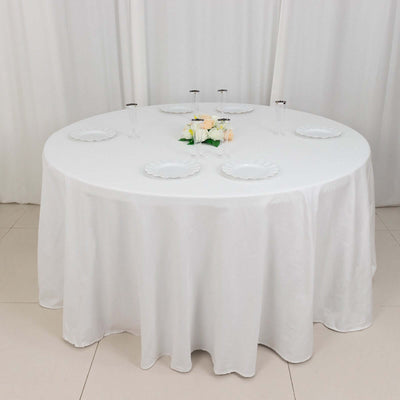100% Cotton 120" Round Tablecloth White Linen - Seamless, Soft & Breathable Table Cover