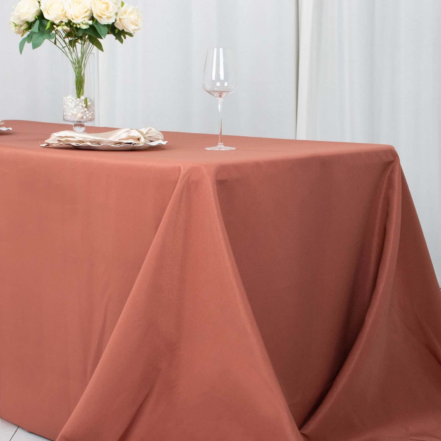 Premium Polyester 90"x156" Rectangle Tablecloth Terracotta (Rust) - Seamless 220GSM Stain-Resistant Table Cover