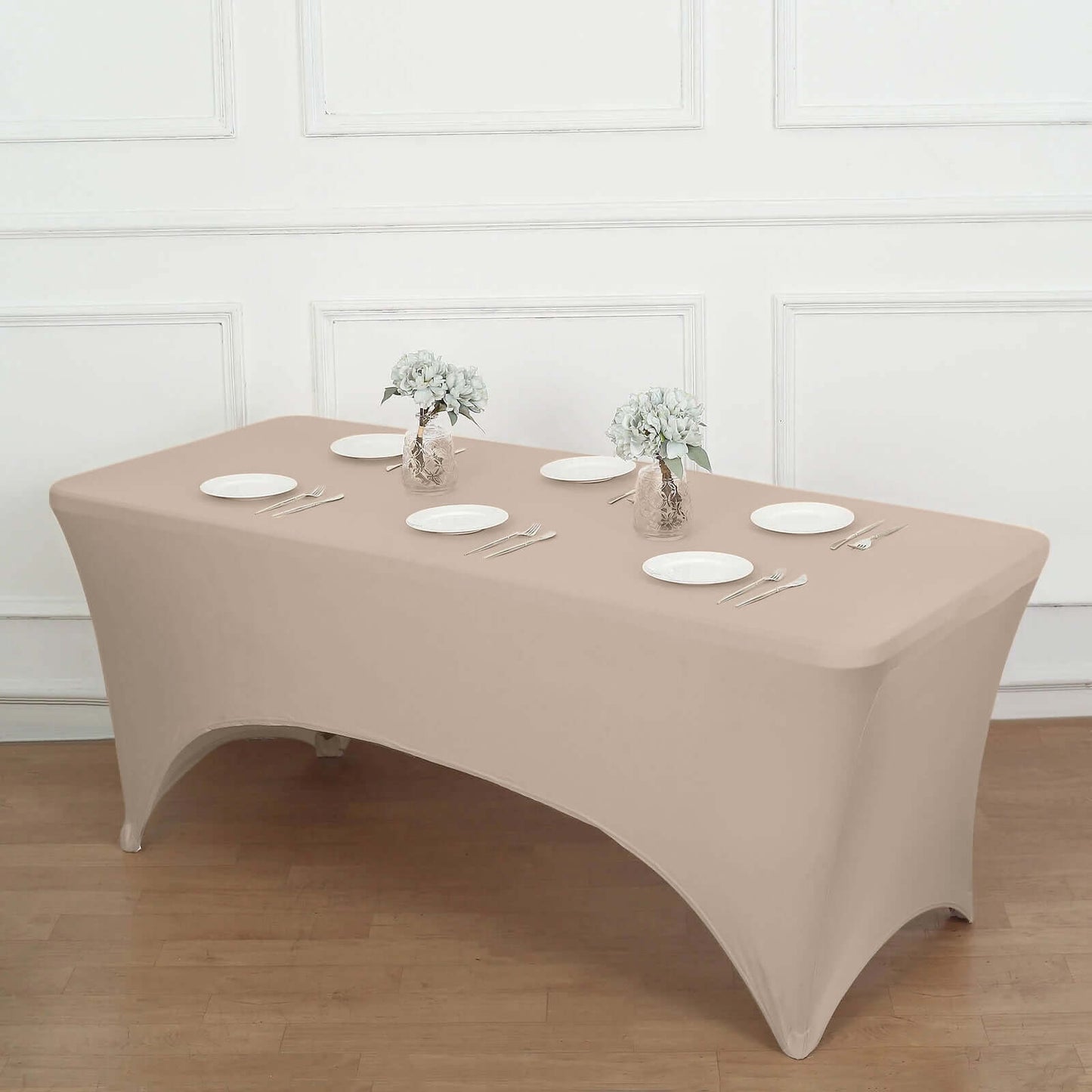 Stretch Spandex 96"x30" Rectangle Table Cover Nude - Durable Form-Fitting Tablecloth