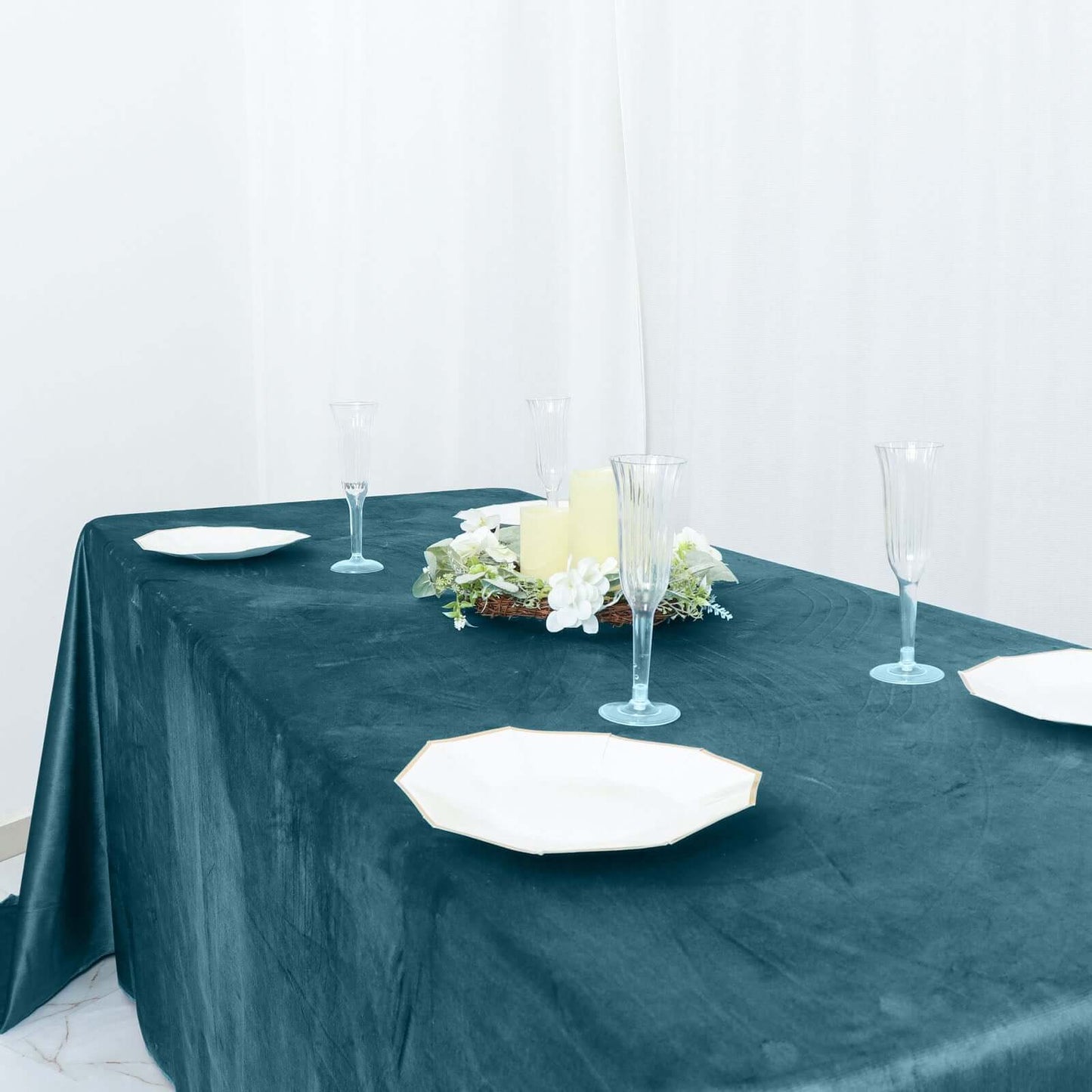 Premium Velvet 90"x132" Rectangle Tablecloth Peacock Teal - Reusable Soft & Seamless Table Cover
